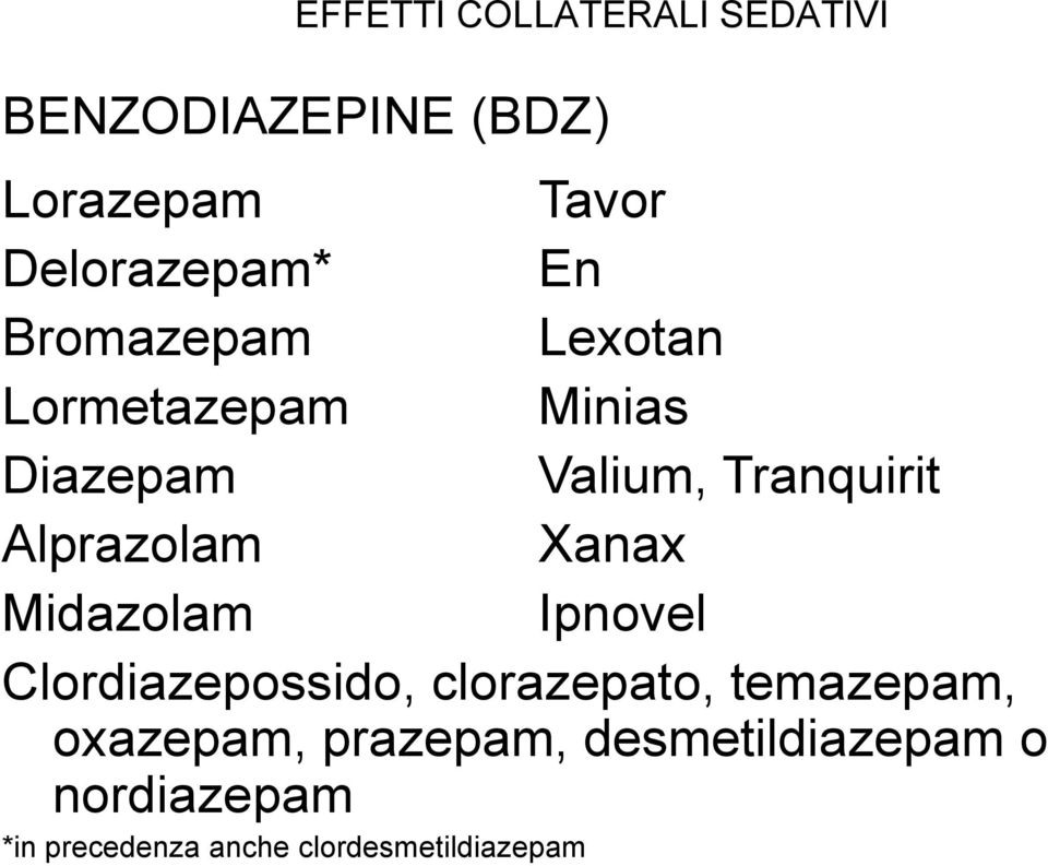 Alprazolam Xanax Midazolam Ipnovel Clordiazepossido, clorazepato, temazepam,