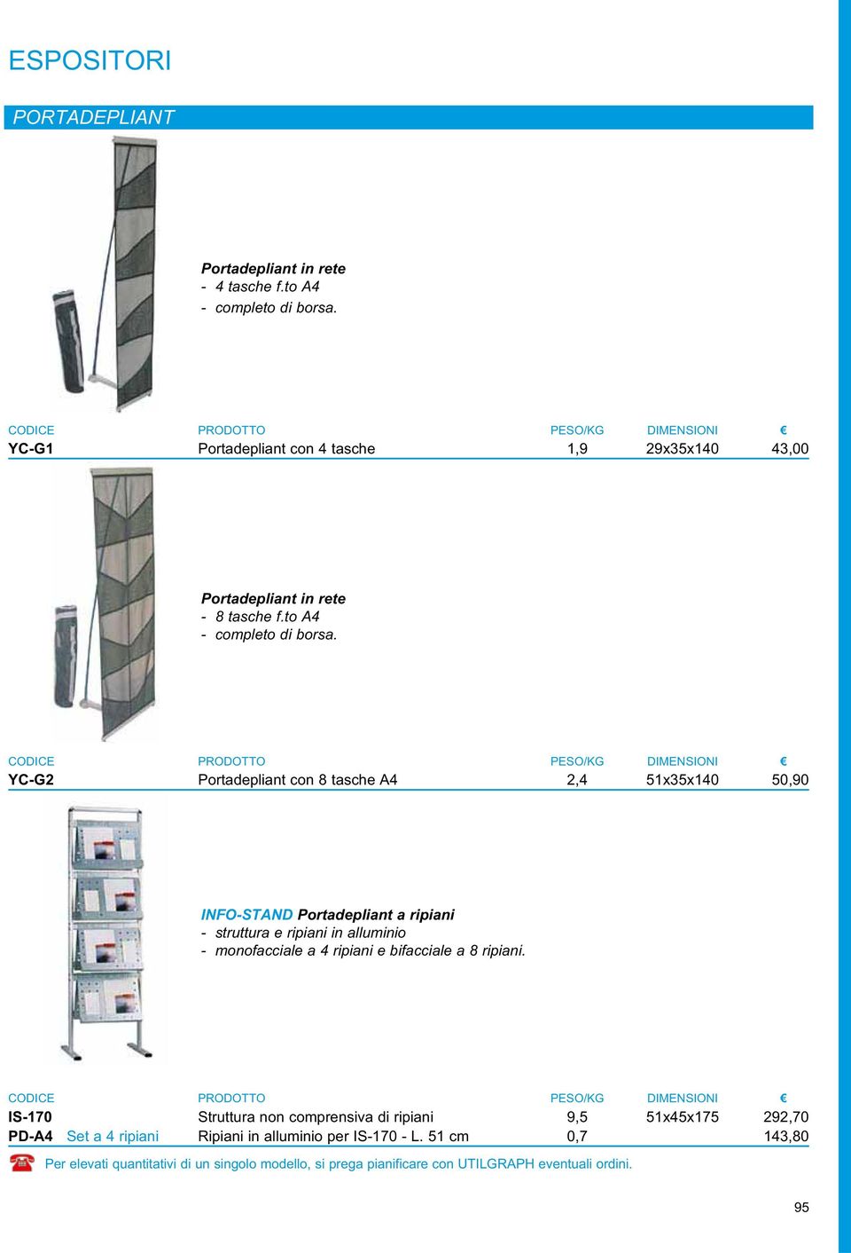 to A4 YC-G2 Portadepliant con 8 tasche A4 2,4 51x35x140 50,90 INFO-STAND Portadepliant a ripiani - struttura e