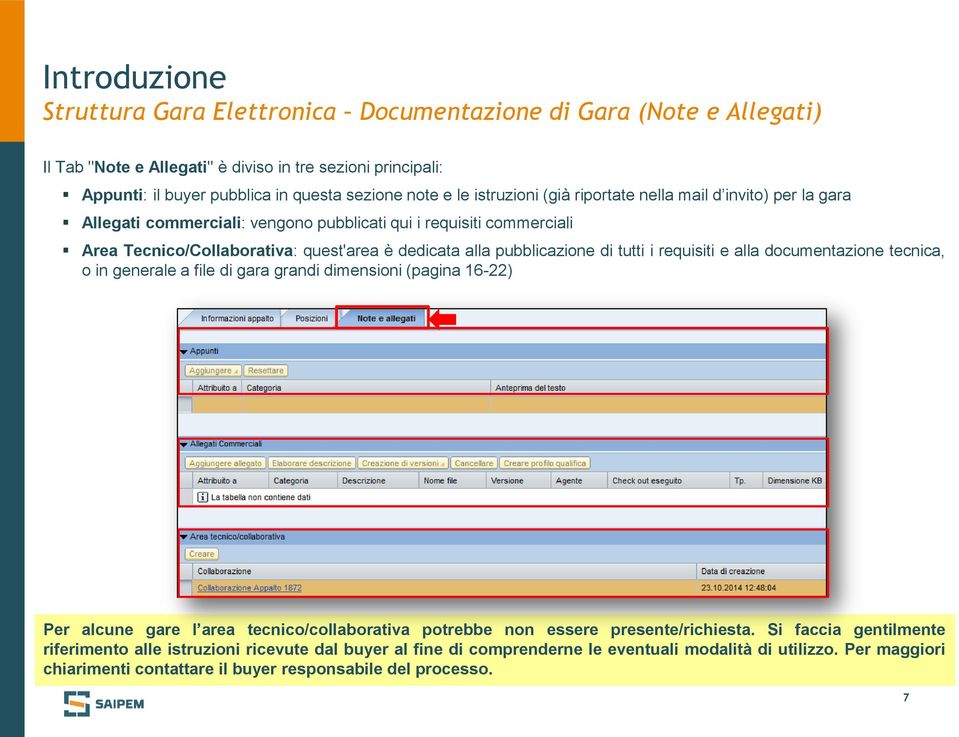 di tutti i requisiti e alla documentazione tecnica, o in generale a file di gara grandi dimensioni (pagina 16-22) Per alcune gare l area tecnico/collaborativa potrebbe non essere presente/richiesta.