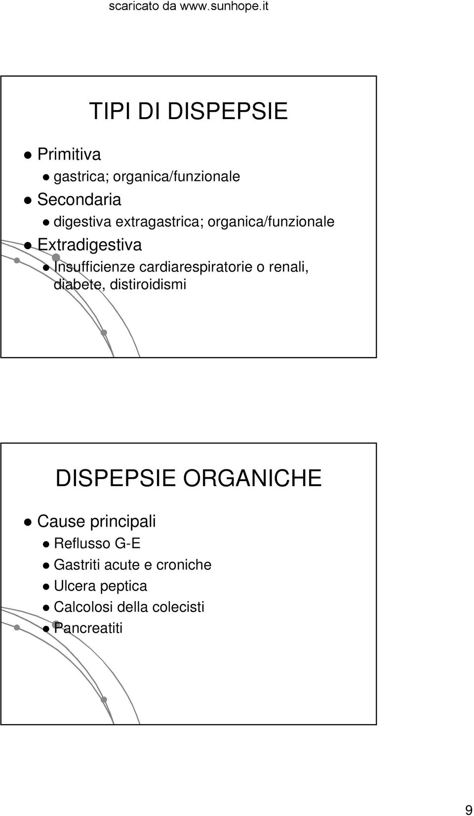 cardiarespiratorie o renali, diabete, distiroidismi DISPEPSIE ORGANICHE Cause