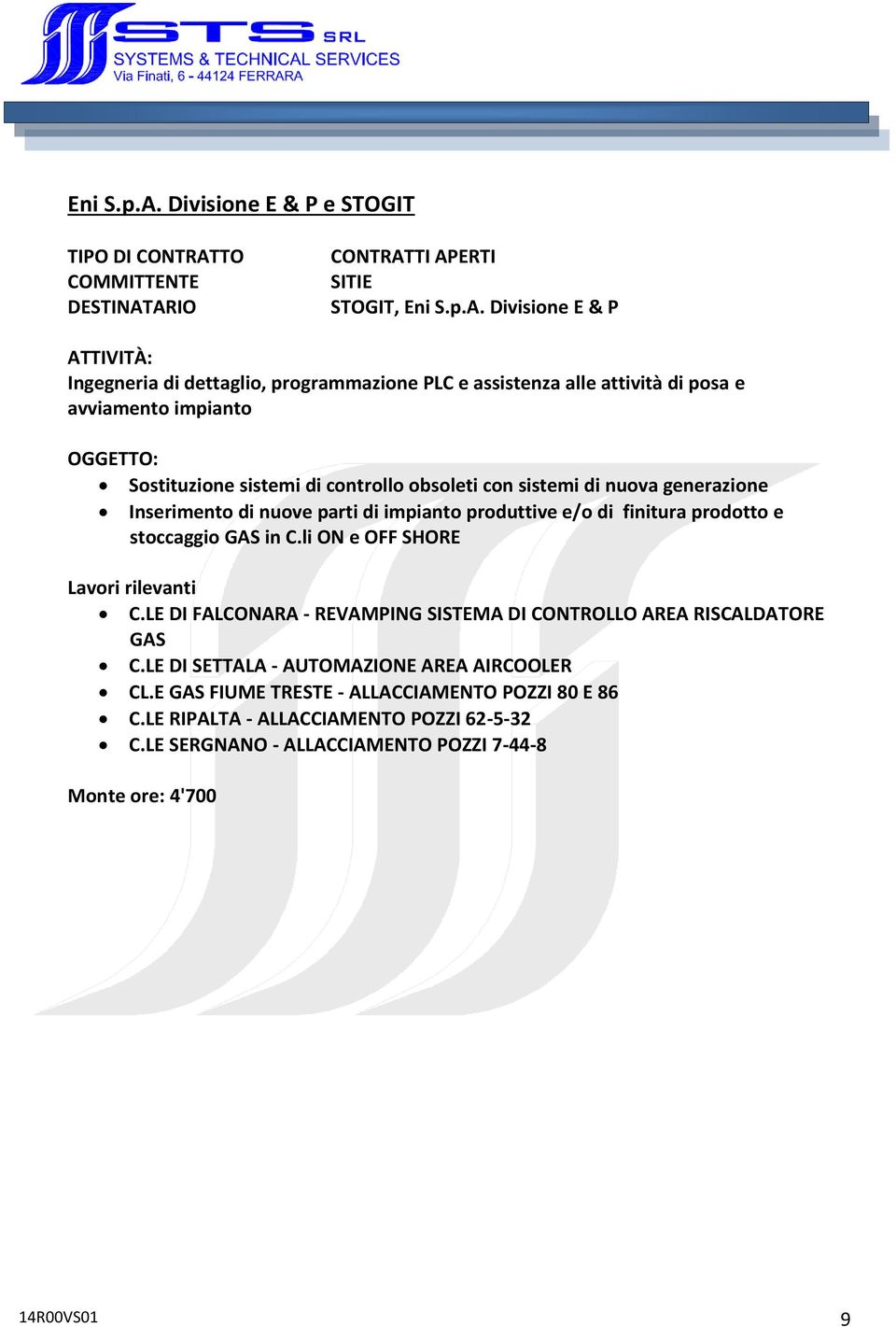 impianto Sostituzione sistemi di controllo obsoleti con sistemi di nuova generazione Inserimento di nuove parti di impianto produttive e/o di finitura prodotto e