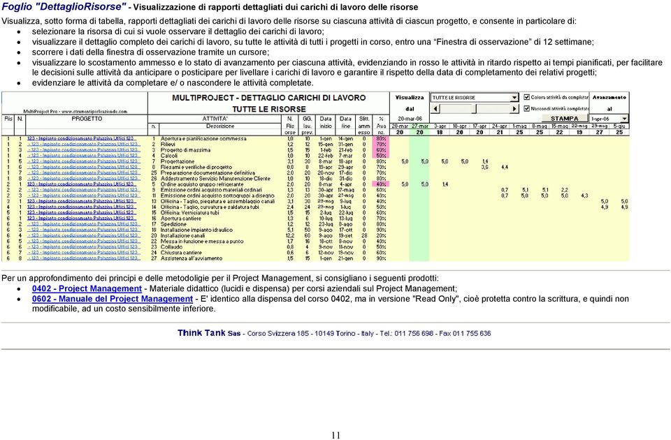 carichi di lavoro, su tutte le attività di tutti i progetti in corso, entro una Finestra di osservazione di 12 settimane; scorrere i dati della finestra di osservazione tramite un cursore;