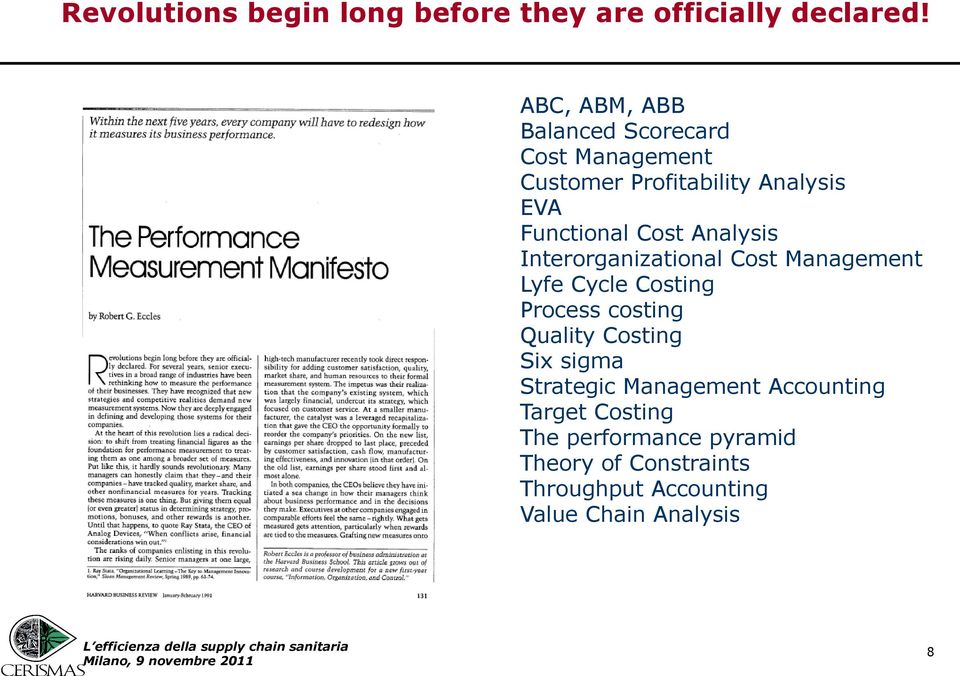 Analysis Interorganizational Cost Management Lyfe Cycle Costing Process costing Quality Costing Six