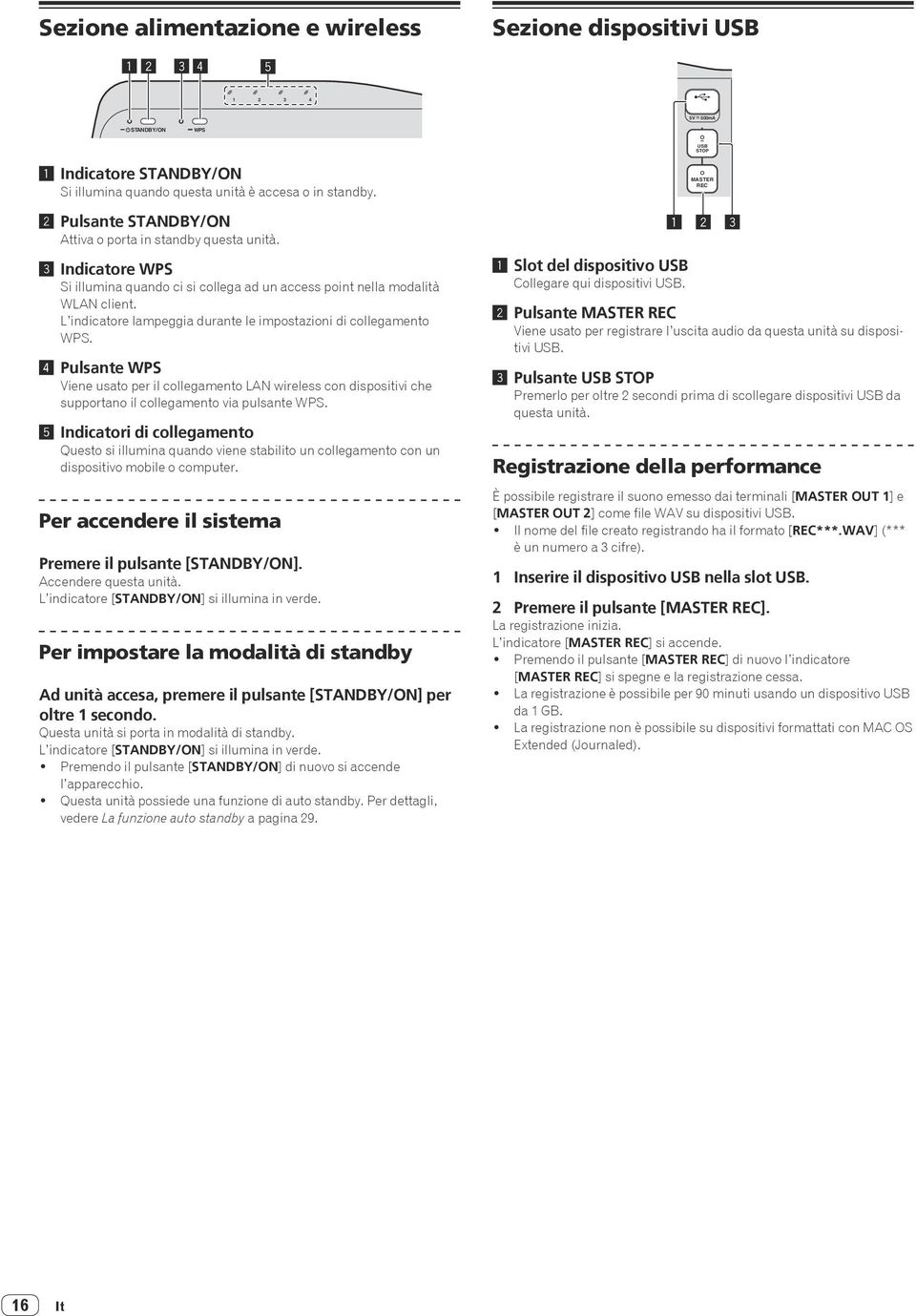 L indicatore lampeggia durante le impostazioni di collegamento WPS. 4 Pulsante WPS Viene usato per il collegamento LAN wireless con dispositivi che supportano il collegamento via pulsante WPS.