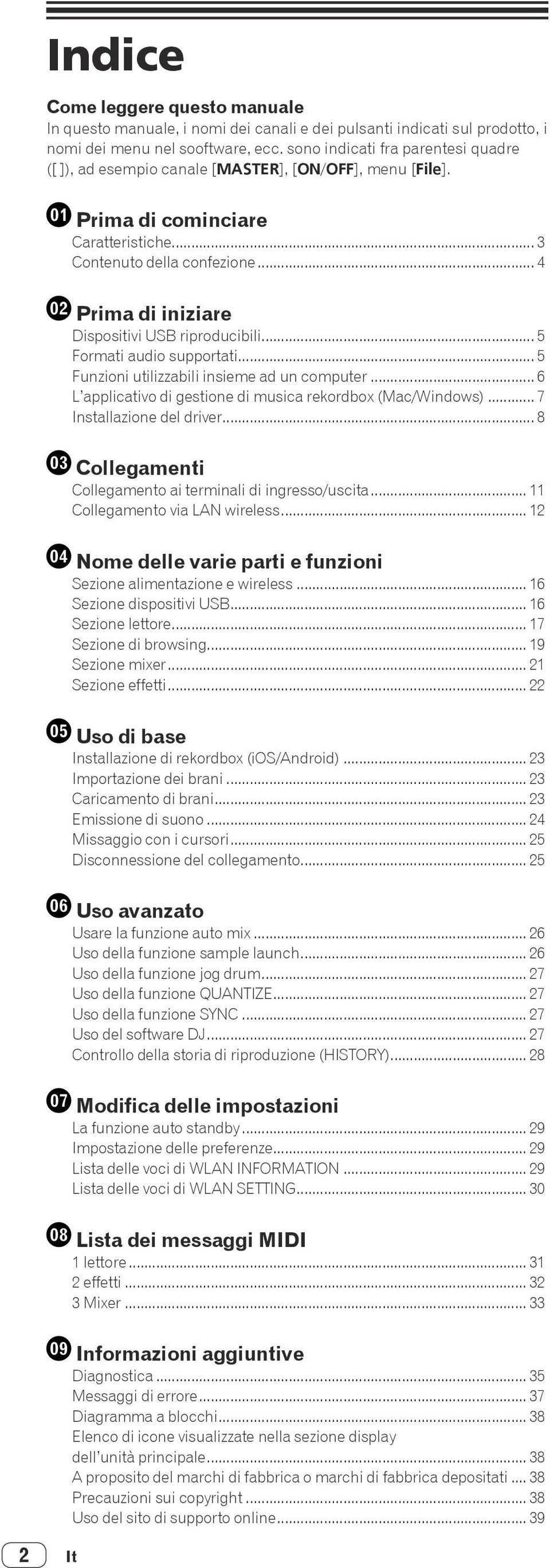 .. 4 Prima di iniziare Dispositivi USB riproducibili... 5 Formati audio supportati... 5 Funzioni utilizzabili insieme ad un computer... 6 L applicativo di gestione di musica rekordbox (Mac/Windows).