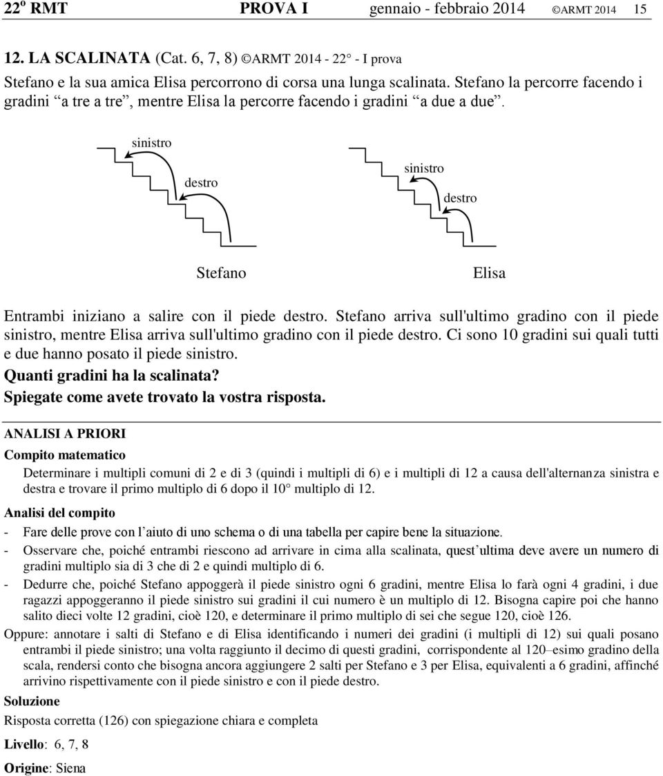 Stefano arriva sull'ultimo gradino con il piede sinistro, mentre Elisa arriva sull'ultimo gradino con il piede destro. Ci sono 10 gradini sui quali tutti e due hanno posato il piede sinistro.