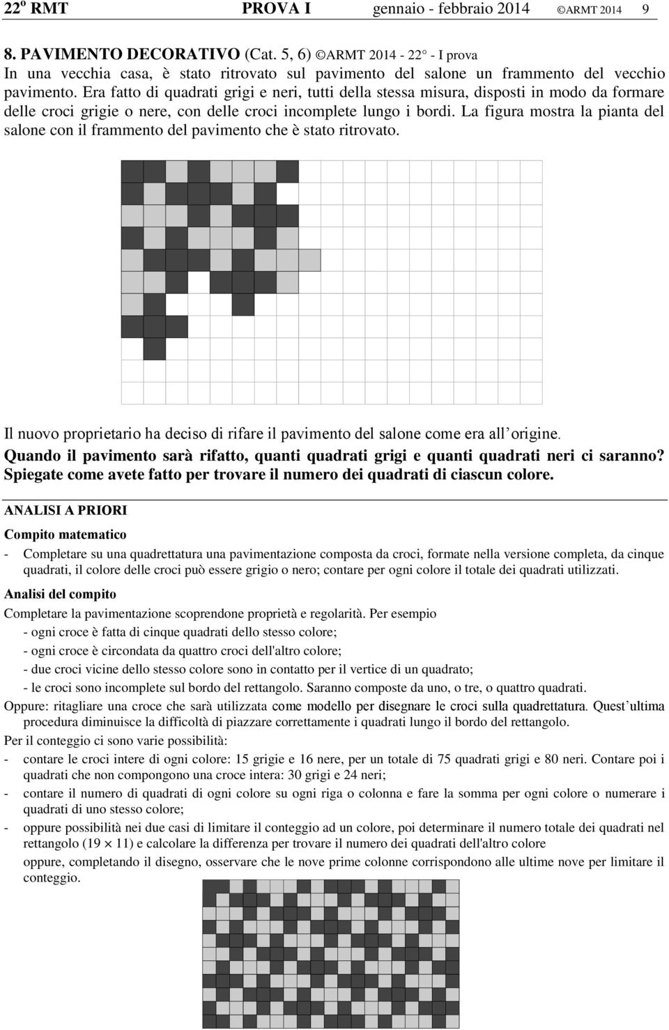 Era fatto di quadrati grigi e neri, tutti della stessa misura, disposti in modo da formare delle croci grigie o nere, con delle croci incomplete lungo i bordi.