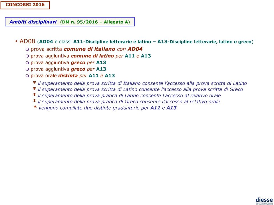 latino per A11 e A13 prova aggiuntiva greco per A13 prova aggiuntiva greco per A13 prova oraledistinta per A11 e A13 * il superamento della prova scritta di Italiano consente l accesso