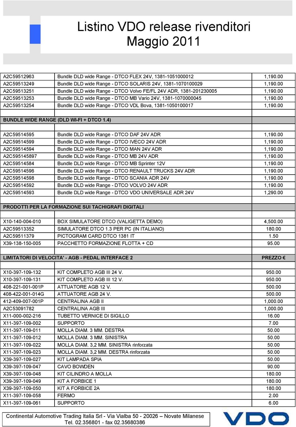 00 A2C59513254 Bundle DLD wide Range - DTCO VDL Bova, 1381-1050100017 1,190.00 BUNDLE WIDE RANGE (DLD WI-FI + DTCO 1.4) A2C59514595 Bundle DLD wide Range - DTCO DAF 24V ADR 1,190.