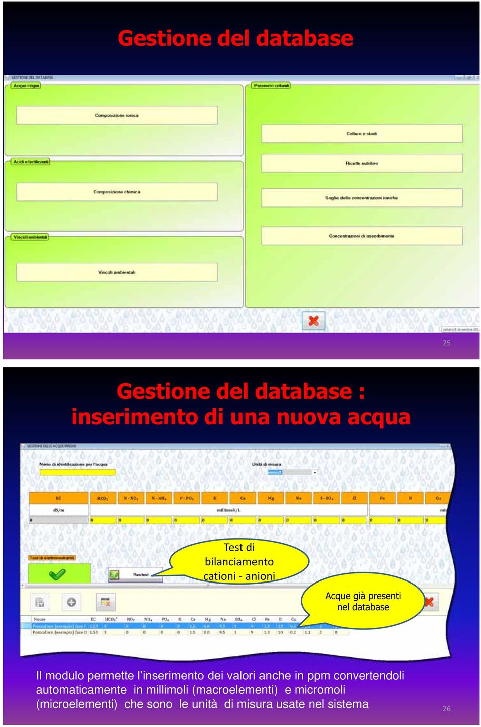 nel database ppm convertendoli automaticamente in millimoli