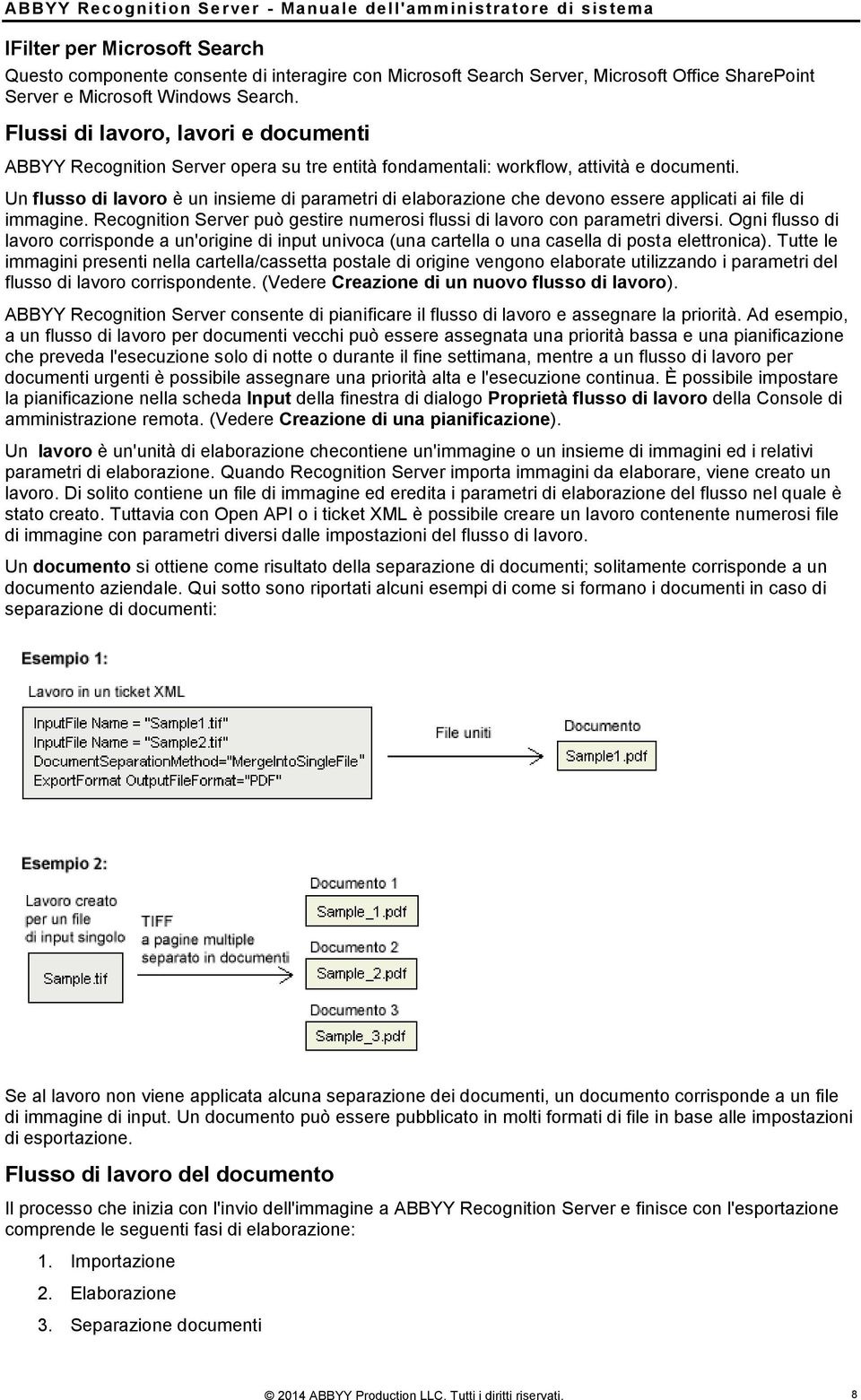 Un flusso di lavoro è un insieme di parametri di elaborazione che devono essere applicati ai file di immagine. Recognition Server può gestire numerosi flussi di lavoro con parametri diversi.