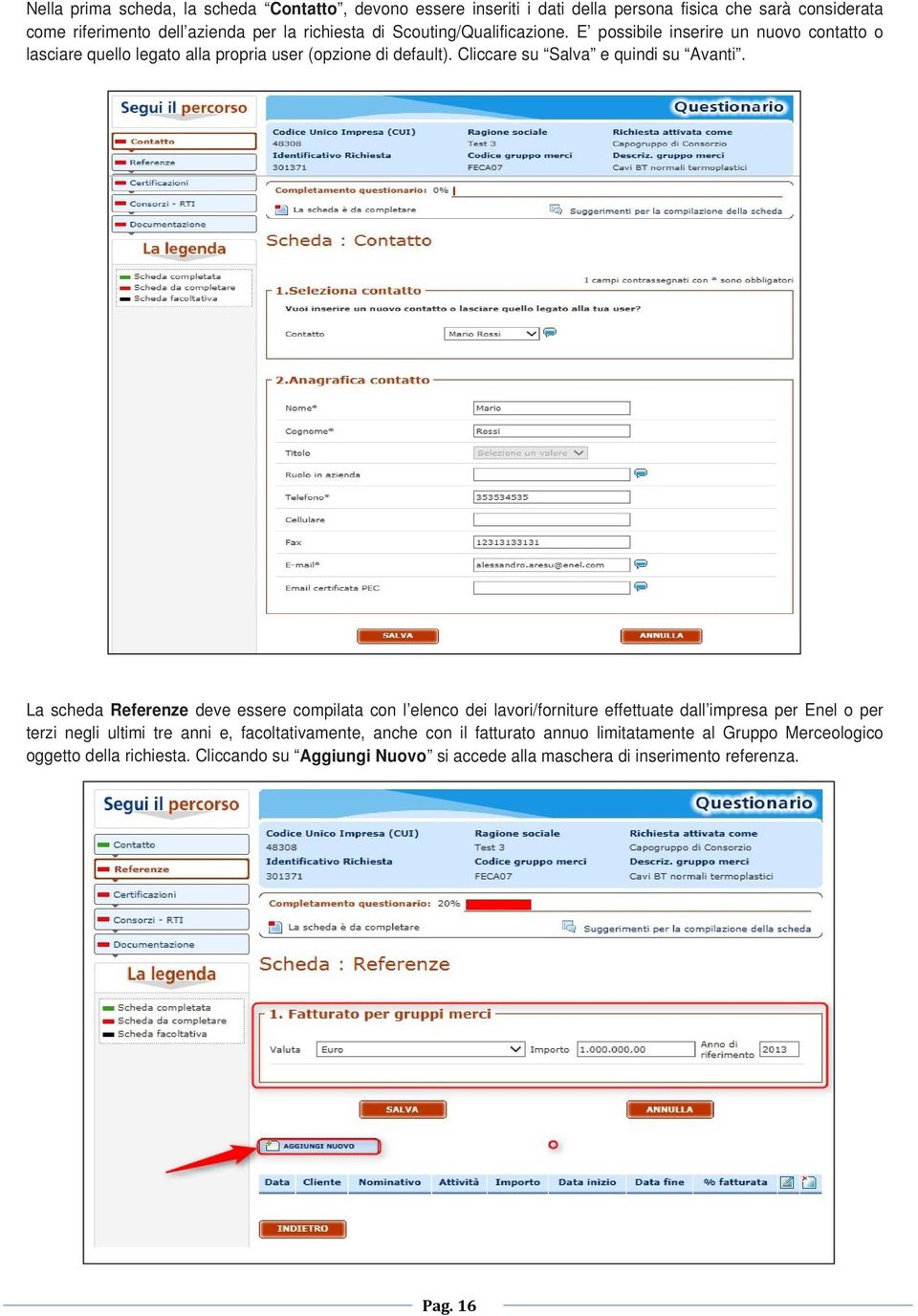 La scheda Referenze deve essere compilata con l elenco dei lavori/forniture effettuate dall impresa per Enel o per terzi negli ultimi tre anni e, facoltativamente,