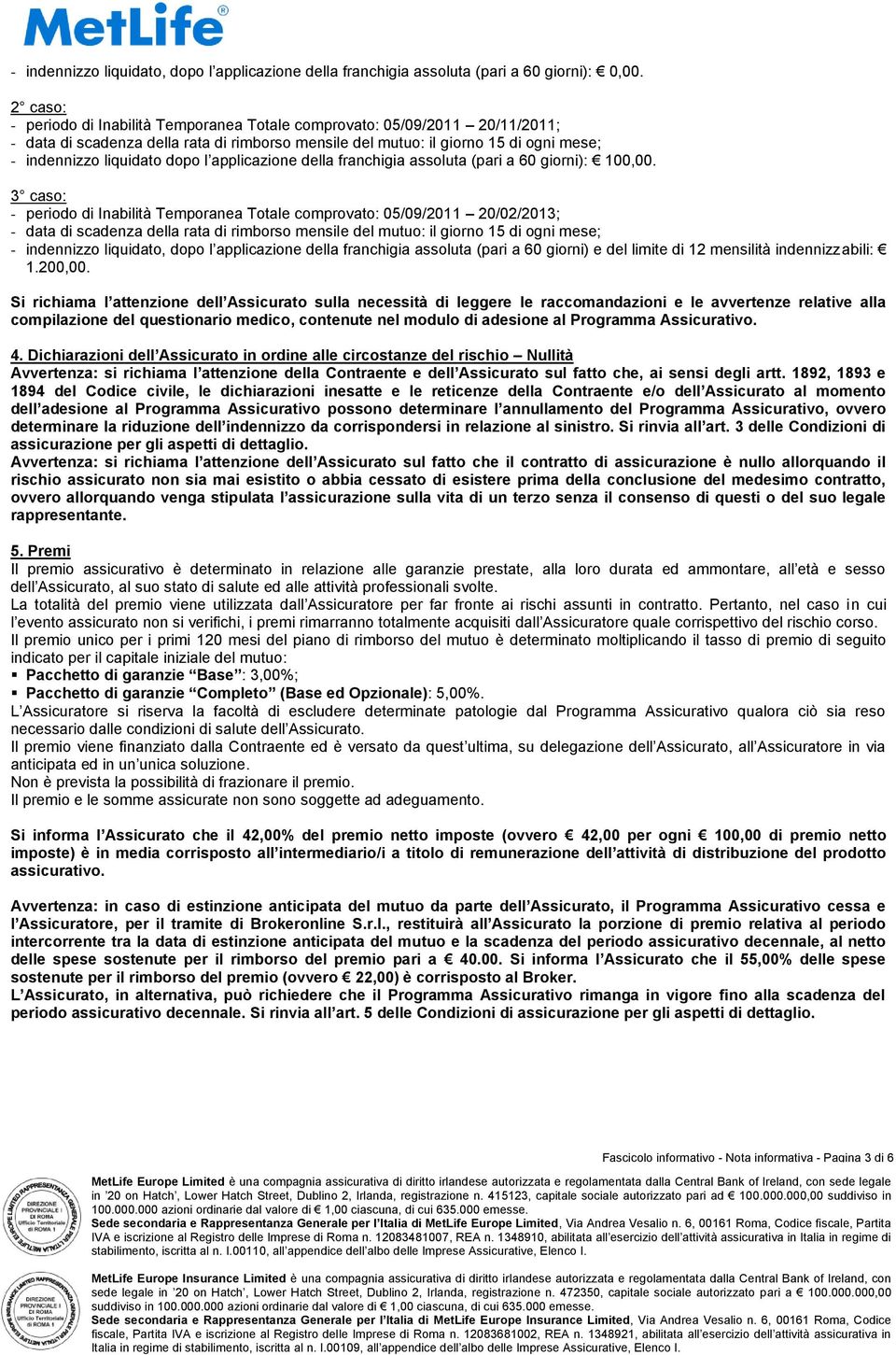 l applicazione della franchigia assoluta (pari a 60 giorni): 100,00.