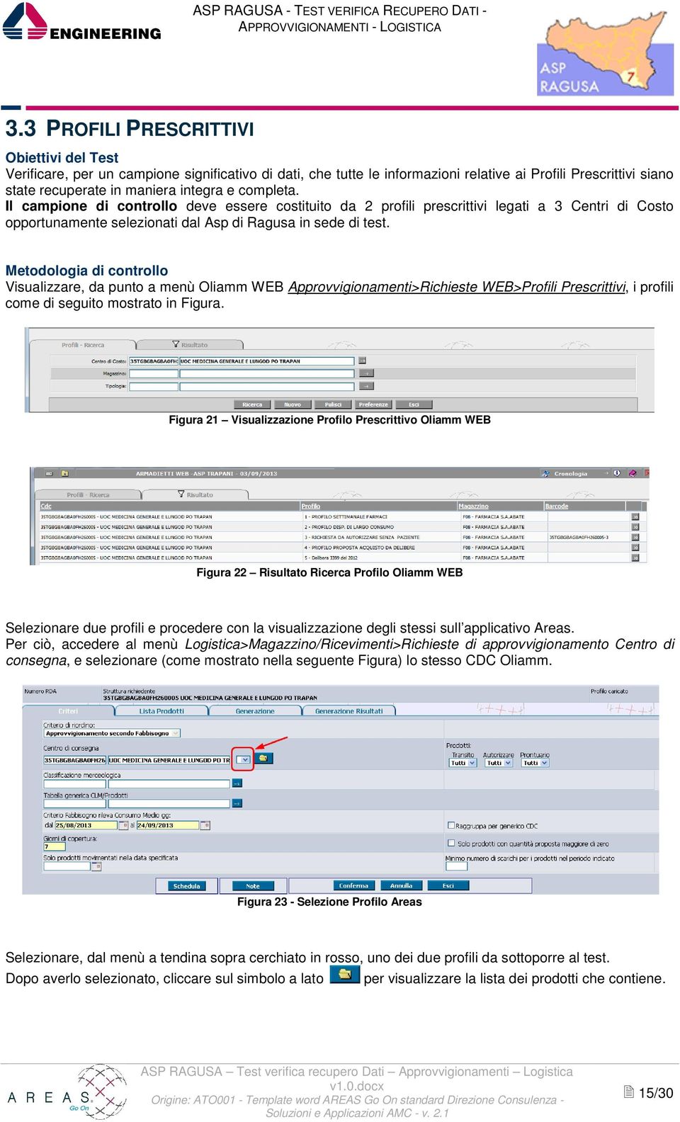 Metodologia di controllo Visualizzare, da punto a menù Oliamm WEB Approvvigionamenti>Richieste WEB>Profili Prescrittivi, i profili come di seguito mostrato in Figura.