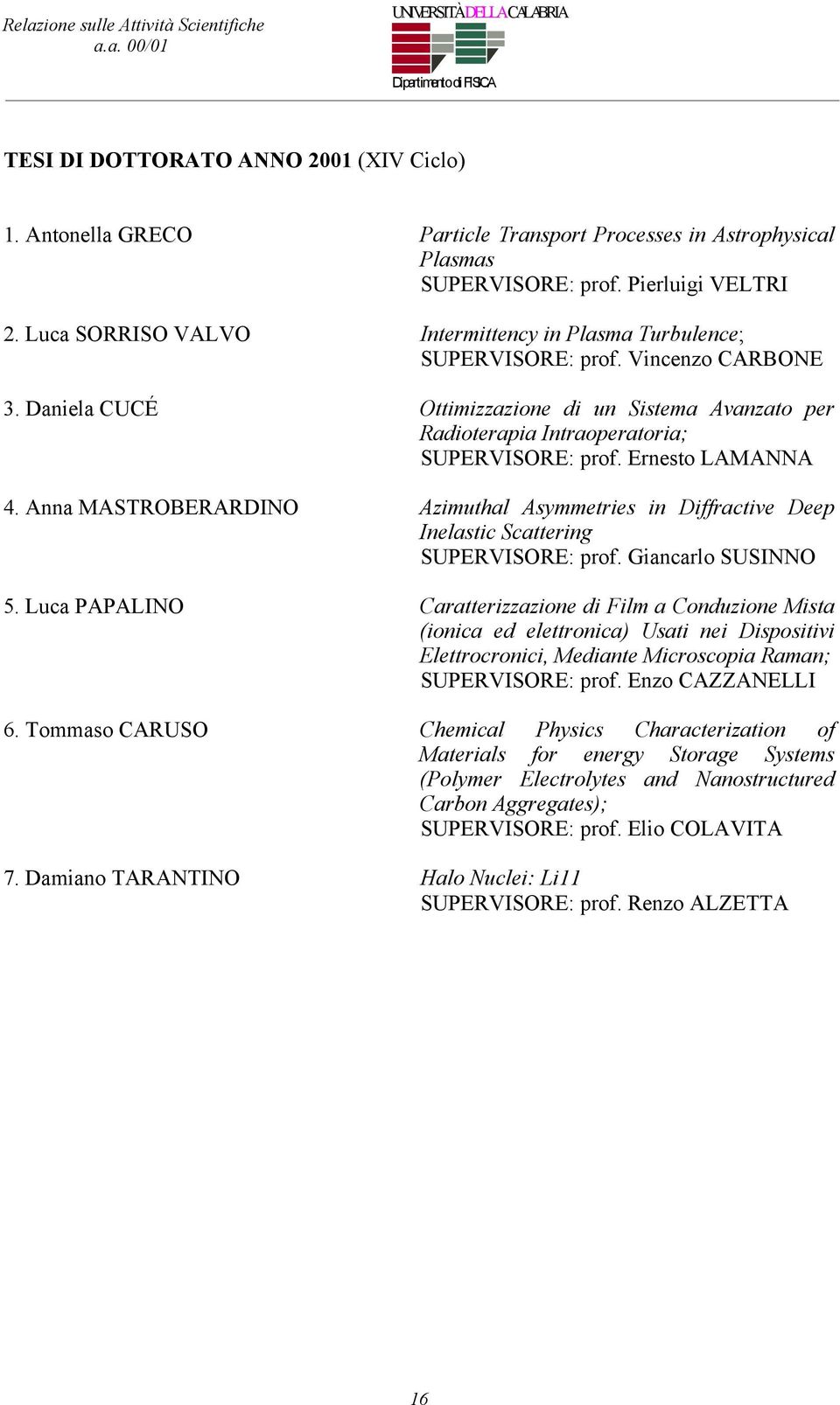 Ernesto LAMANNA 4. Anna MASTROBERARDINO Azimuthal Asymmetries in Diffractive Deep Inelastic Scattering SUPERVISORE: prof. Giancarlo SUSINNO 5.