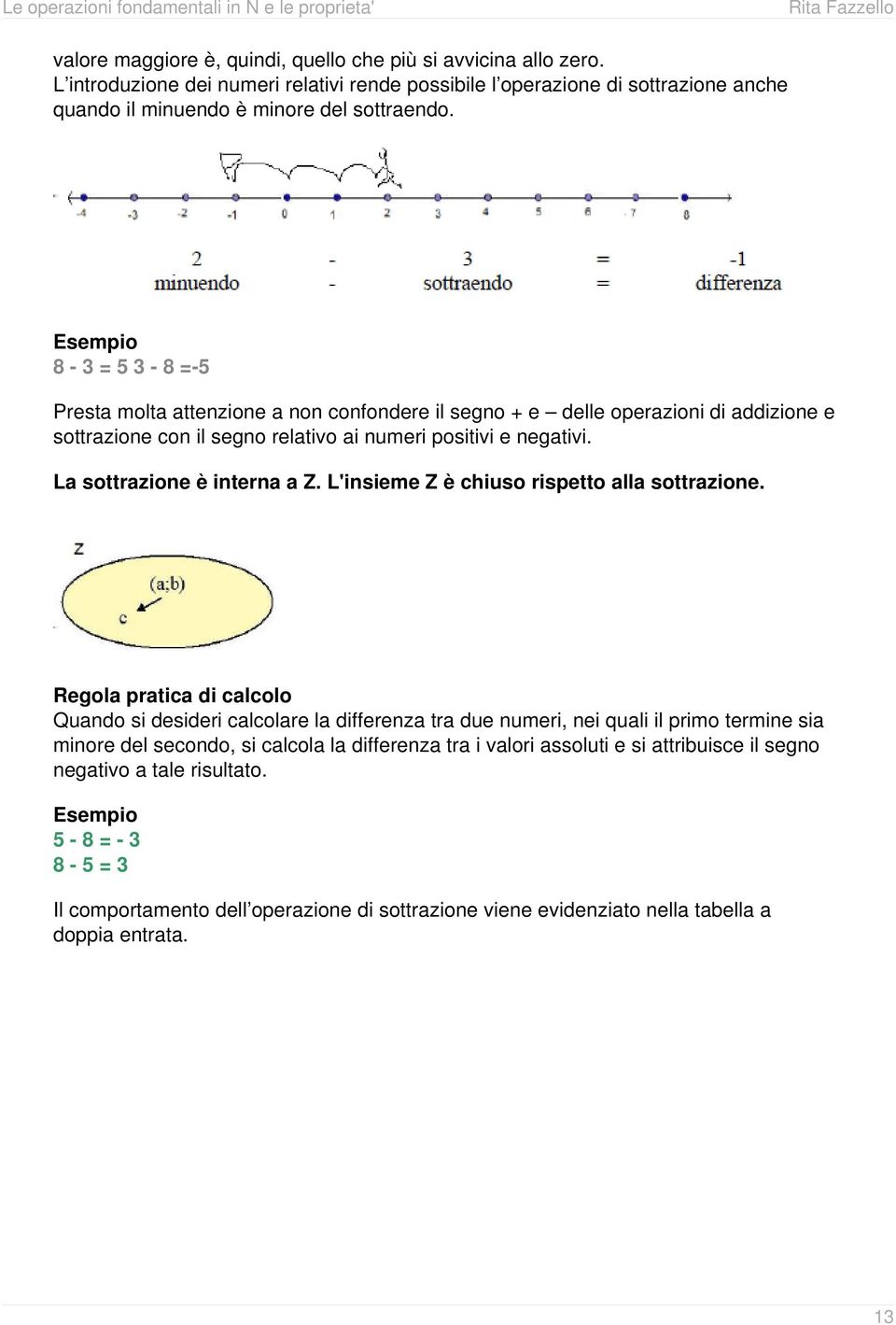 La sottrazione è interna a Z. L'insieme Z è chiuso rispetto alla sottrazione.