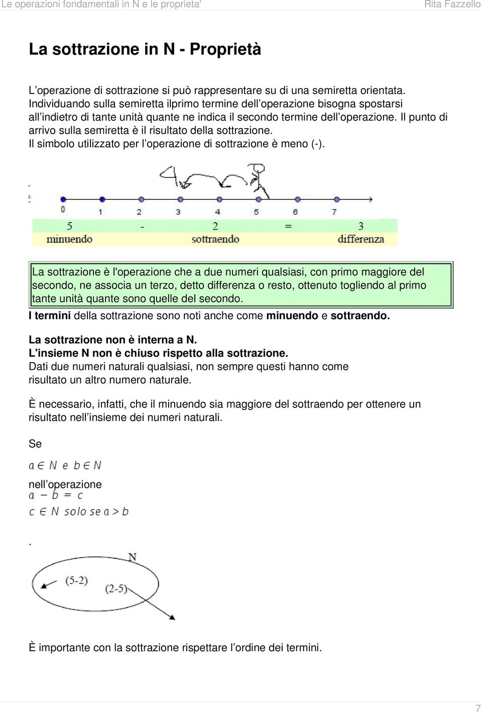 Il punto di arrivo sulla semiretta è il risultato della sottrazione. Il simbolo utilizzato per l operazione di sottrazione è meno (-).