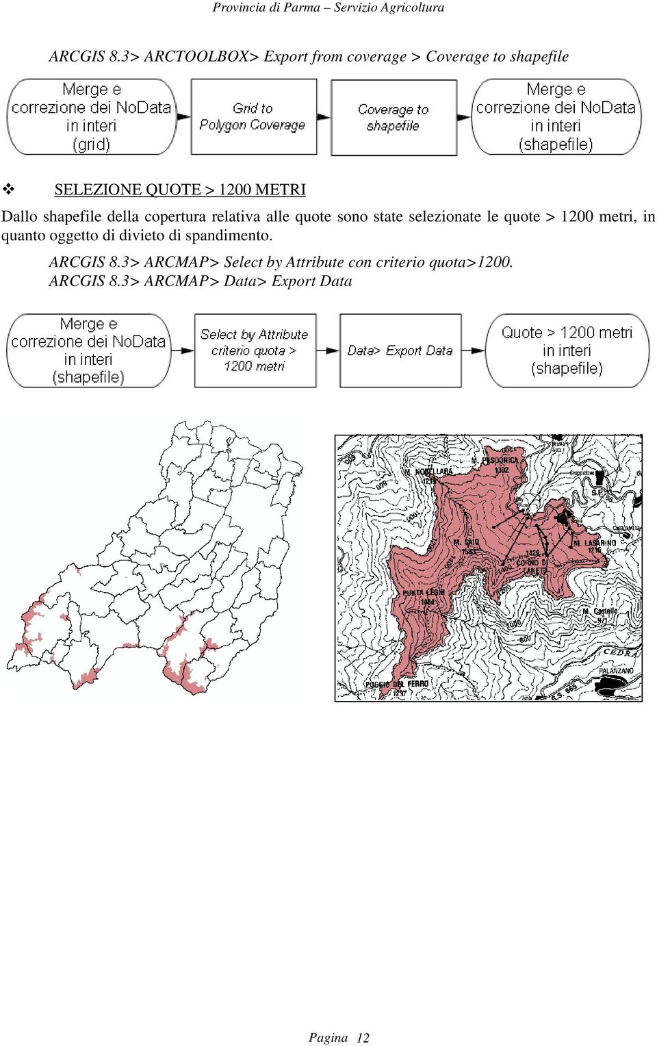 Dallo shapefile della copertura relativa alle quote sono state selezionate le quote >