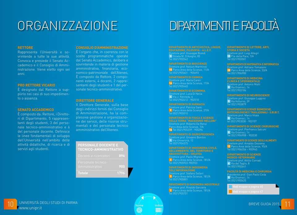 Senato Accademico È composto da: Rettore, i Direttori di Dipartimento, 5 rappresentanti degli studenti, 3 del personale tecnico-amministrativo e 6 del personale docente.