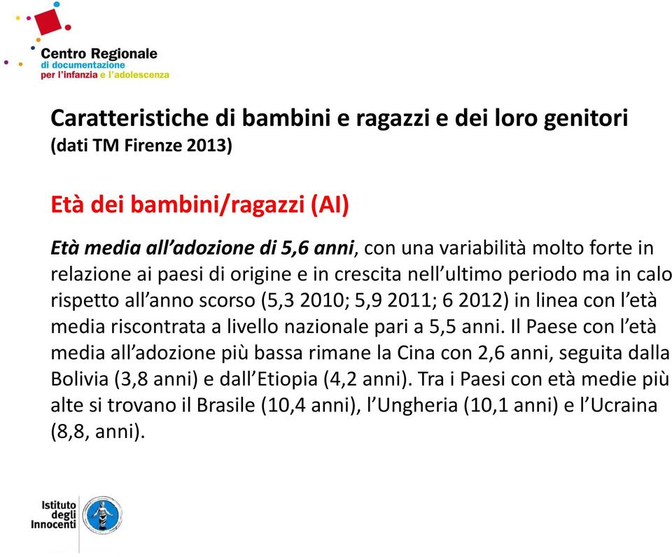 linea con l età media riscontrata a livello nazionale pari a 5,5 anni.