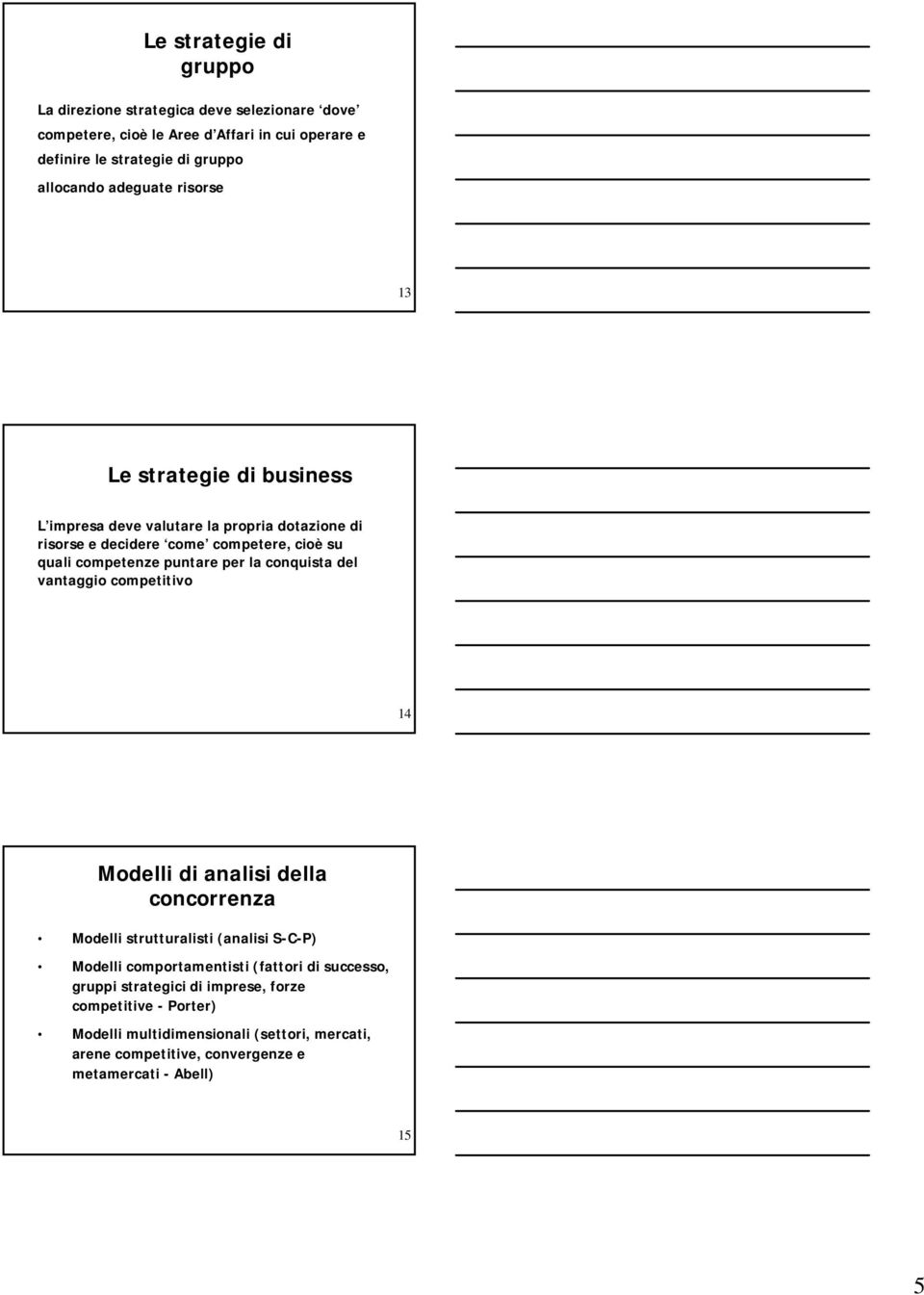 per la conquista del vantaggio competitivo 14 Modelli di analisi della concorrenza Modelli strutturalisti (analisi S-C-P) Modelli comportamentisti (fattori di