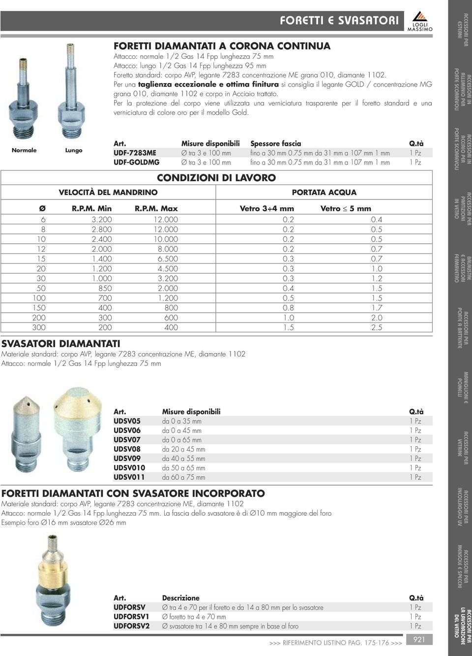 Per la protezione del corpo viene utilizzata una verniciatura trasparente per il foretto standard e una verniciatura di colore oro per il modello Gold. Normale Lungo VELOCITÀ DEL MANDRINO Ø R.P.M. Min R.