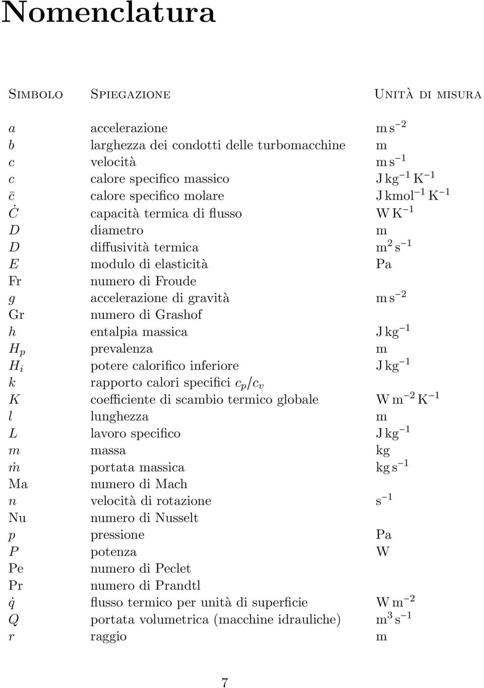 entalpia massica J kg 1 H p prevalenza m H i potere calorifico inferiore J kg 1 k rapporto calori specifici c p /c v K coefficiente di scambio termico globale W m 2 K 1 l lunghezza m L lavoro