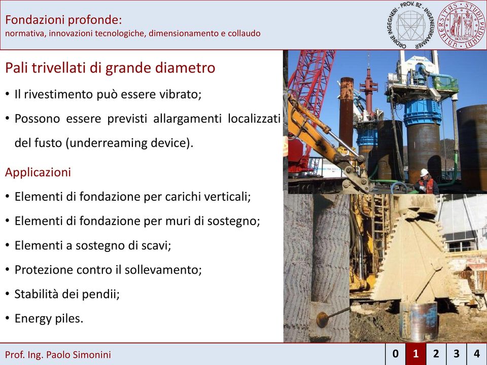 Applicazioni Elementi di fondazione per carichi verticali; Elementi di fondazione per muri di