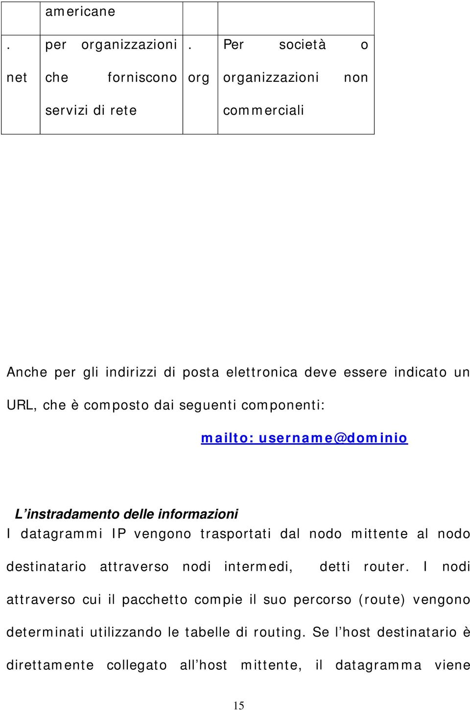 URL, che è composto dai seguenti componenti: mailto: username@dominio L instradamento delle informazioni I datagrammi IP vengono trasportati dal nodo