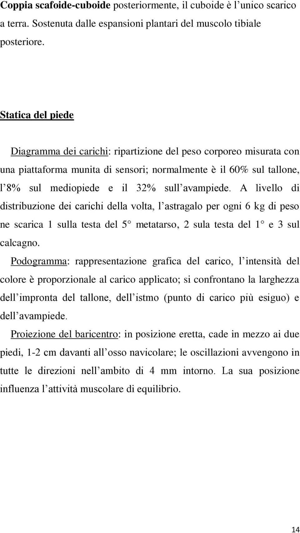 A livello di distribuzione dei carichi della volta, l astragalo per ogni 6 kg di peso ne scarica 1 sulla testa del 5 metatarso, 2 sula testa del 1 e 3 sul calcagno.