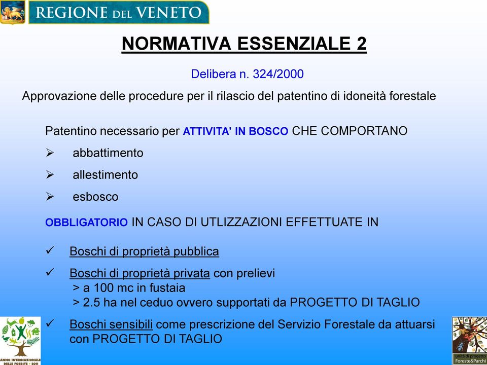 BOSCO CHE COMPORTANO abbattimento allestimento esbosco OBBLIGATORIO IN CASO DI UTLIZZAZIONI EFFETTUATE IN Boschi di proprietà