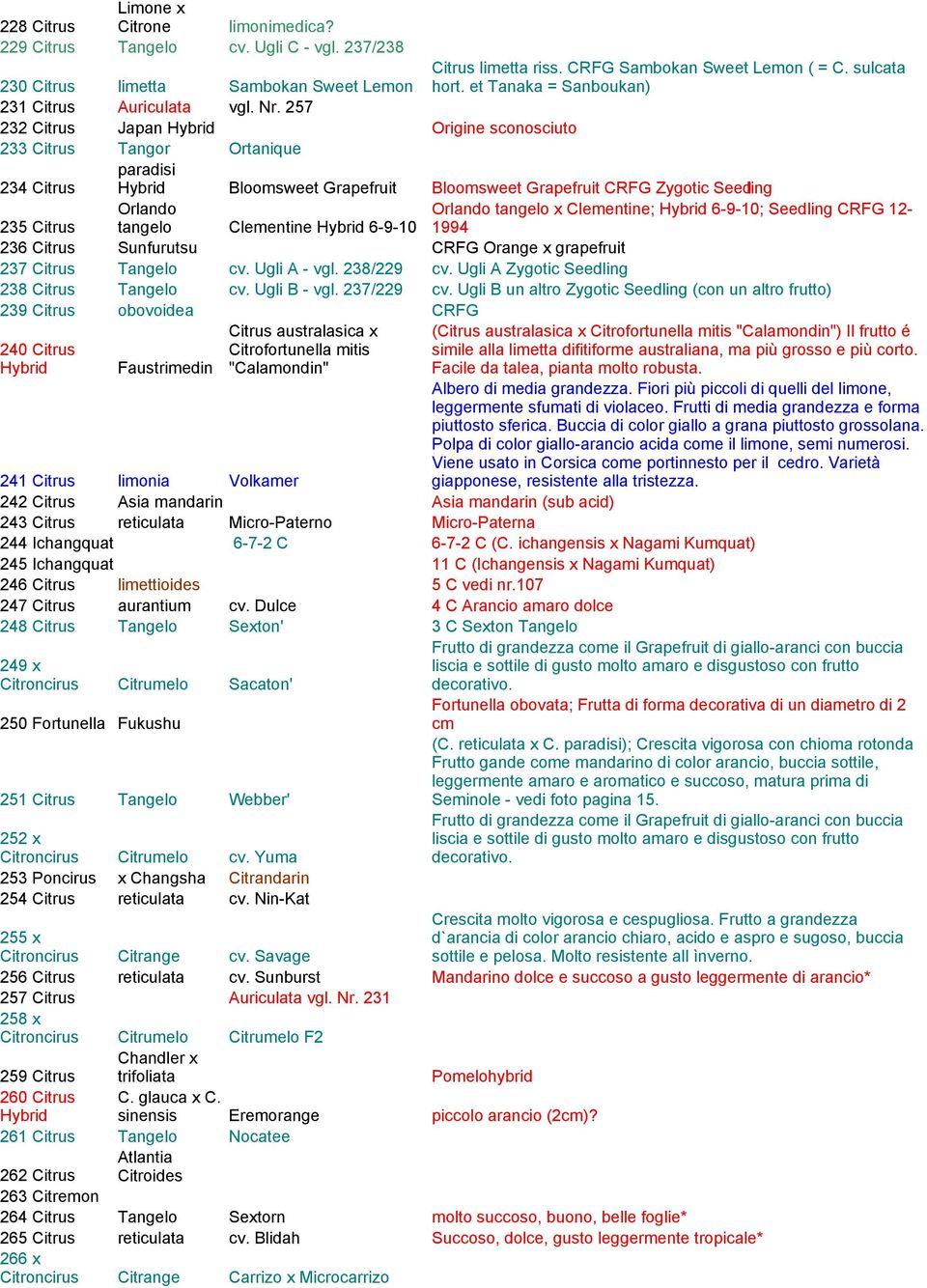 237/229 241 Citrus 242 Citrus ia Asia mandarin Volkamer giapponese, resistente alla tristezza.
