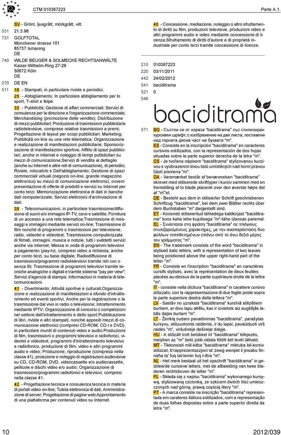 35 - Pubblicità; Gestione di affari commerciali; Servizi di consulenza per la direzione e l'organizzazione commerciale; Merchandising (promozione delle vendite); Distribuzione di mezzi pubblicitari;