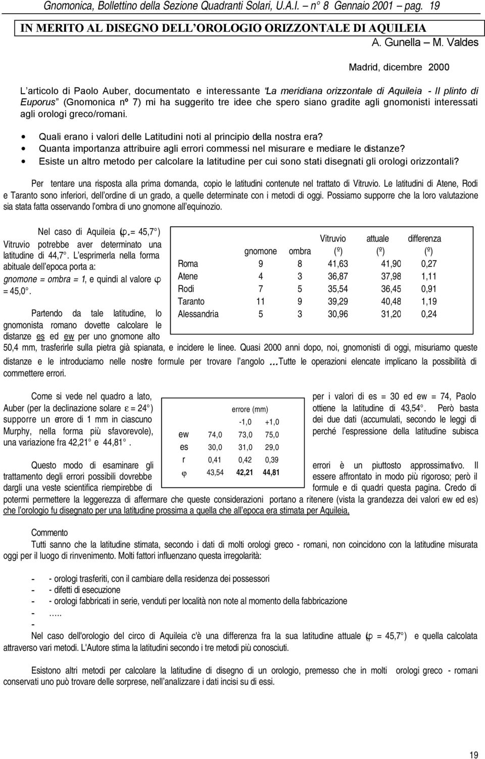 siano gradite agli gnomonisti interessati agli orologi greco/romani. Quali erano i valori delle Latitudini noti al principio della nostra era?