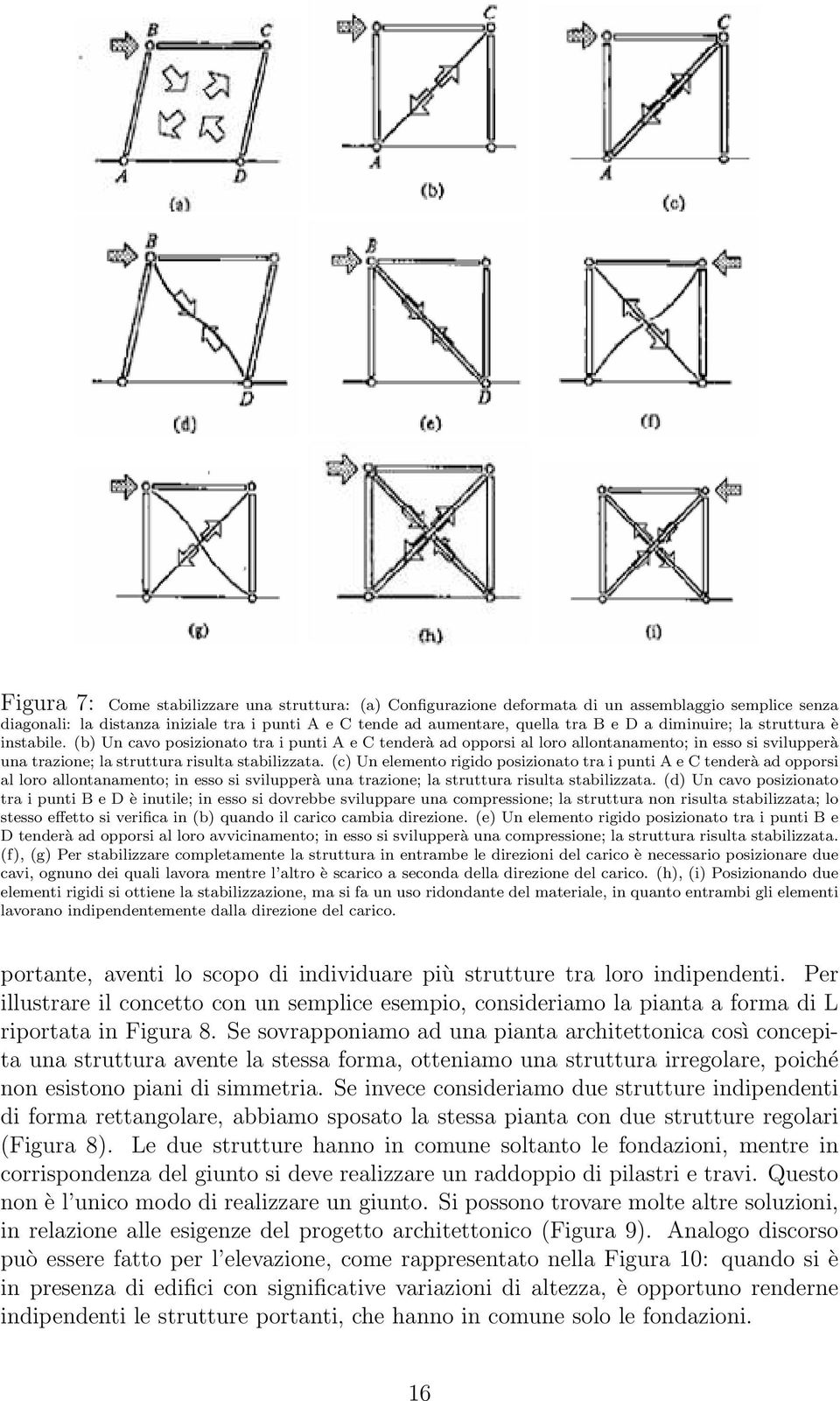 (c) Un elemento rigido posizionato tra i punti A e C tenderà ad opporsi al loro allontanamento; in esso si svilupperà una trazione; la struttura risulta stabilizzata.