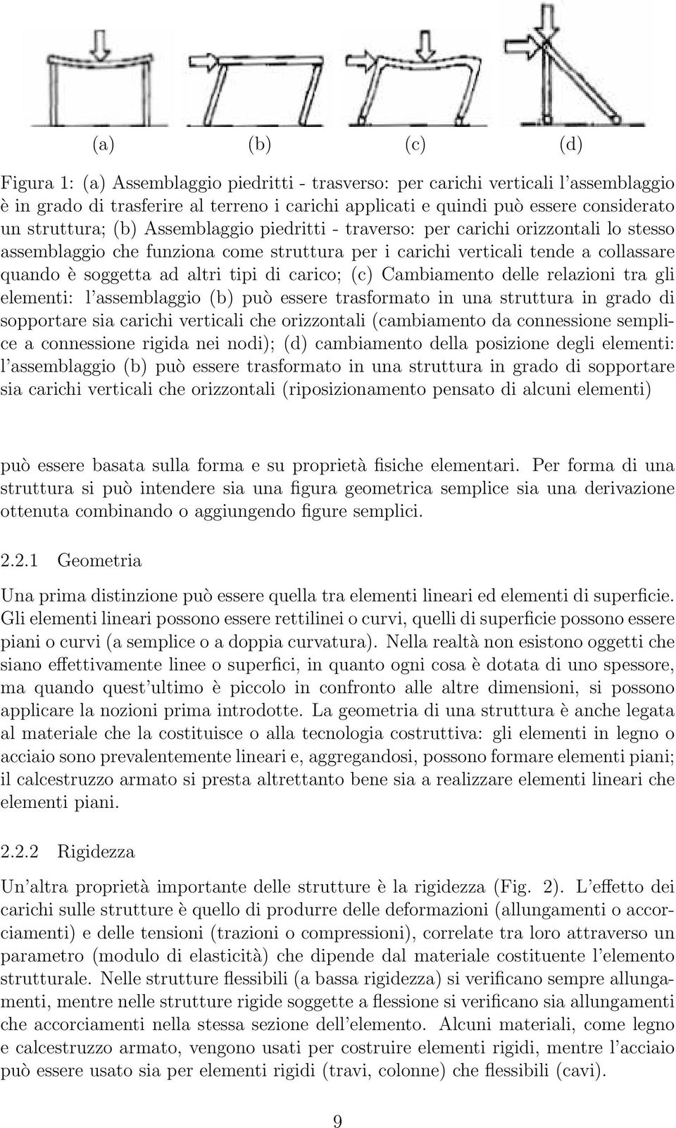 di carico; (c) Cambiamento delle relazioni tra gli elementi: l assemblaggio (b) può essere trasformato in una struttura in grado di sopportare sia carichi verticali che orizzontali (cambiamento da