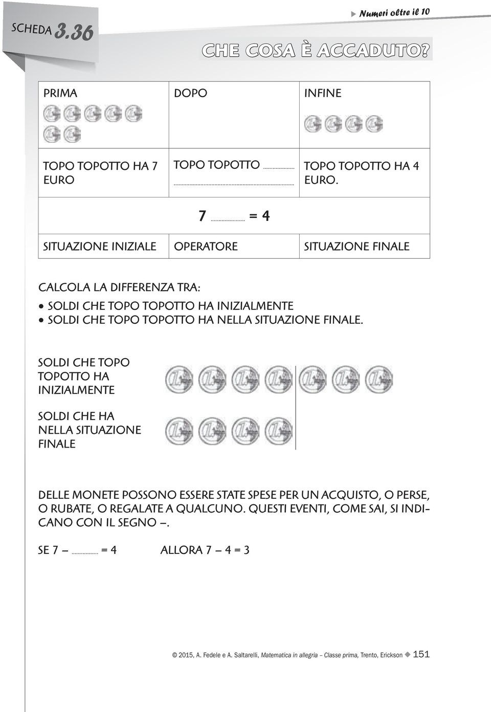 .. = 4 SITUAZIONE INIZIALE OPERATORE SITUAZIONE FINALE CALCOLA LA DIFFERENZA TRA: SOLDI CHE TOPO TOPOTTO HA INIZIALMENTE SOLDI CHE TOPO TOPOTTO HA NELLA SITUAZIONE