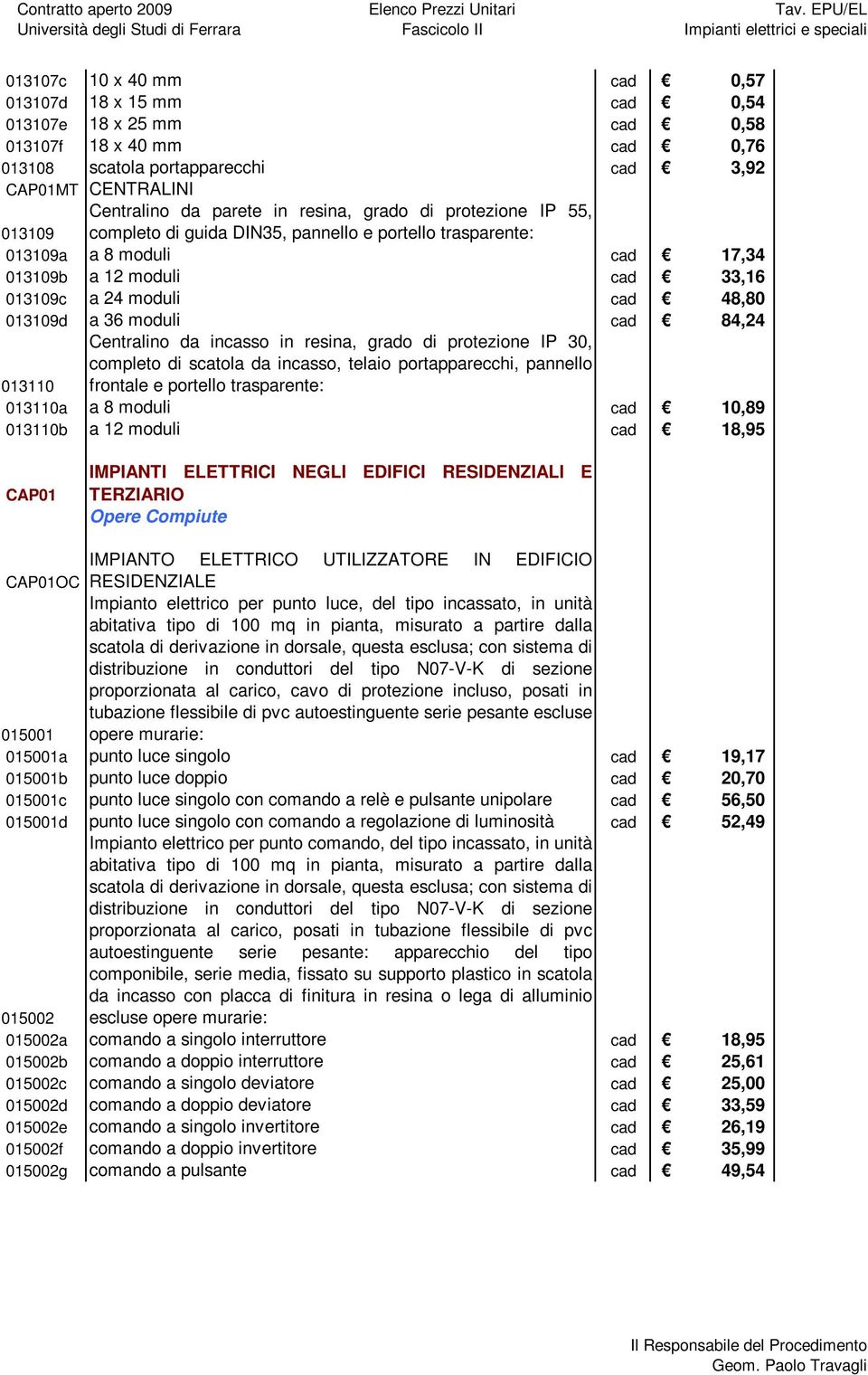 36 moduli cad 84,24 013110 Centralino da incasso in resina, grado di protezione IP 30, completo di scatola da incasso, telaio portapparecchi, pannello frontale e portello trasparente: 013110a a 8