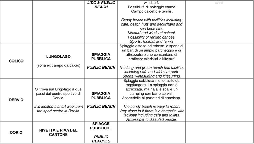 Sandy beach with facilities including: cafe, beach huts and deckchairs and sun beds hire. Kitesurf and windsurf school. Possibility of renting canoes.