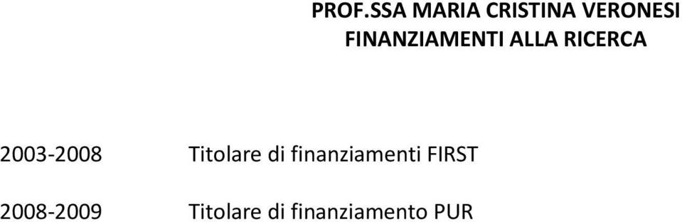 2003-2008 Titolare di finanziamenti