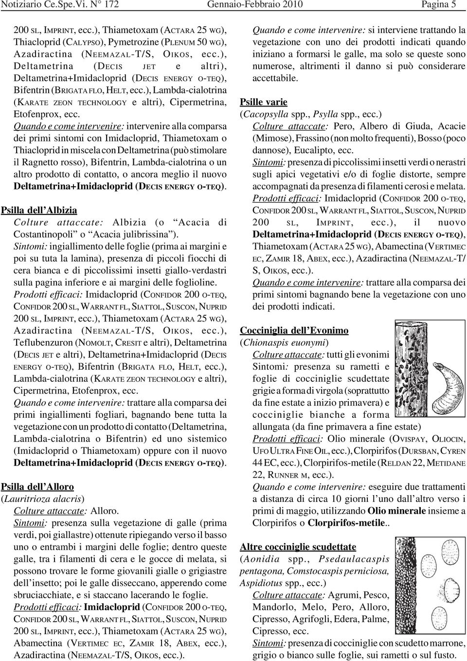 ), Lambda-cialotrina (KARATE ZEON TECHNOLOGY e altri), Cipermetrina, Etofenprox, ecc.