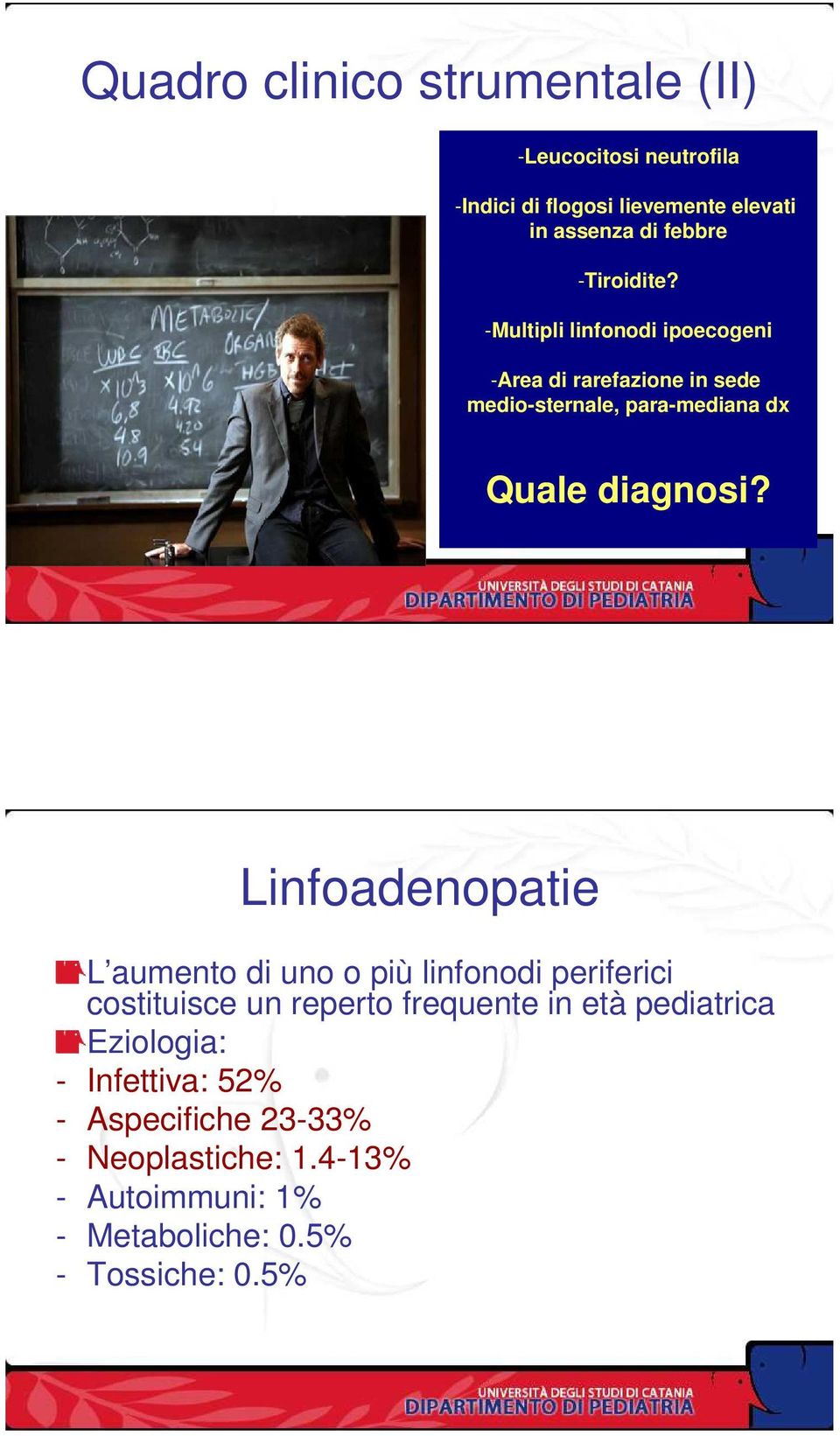 -Multipli linfonodi ipoecogeni -Area di rarefazione in sede medio-sternale, para-mediana dx Quale diagnosi?