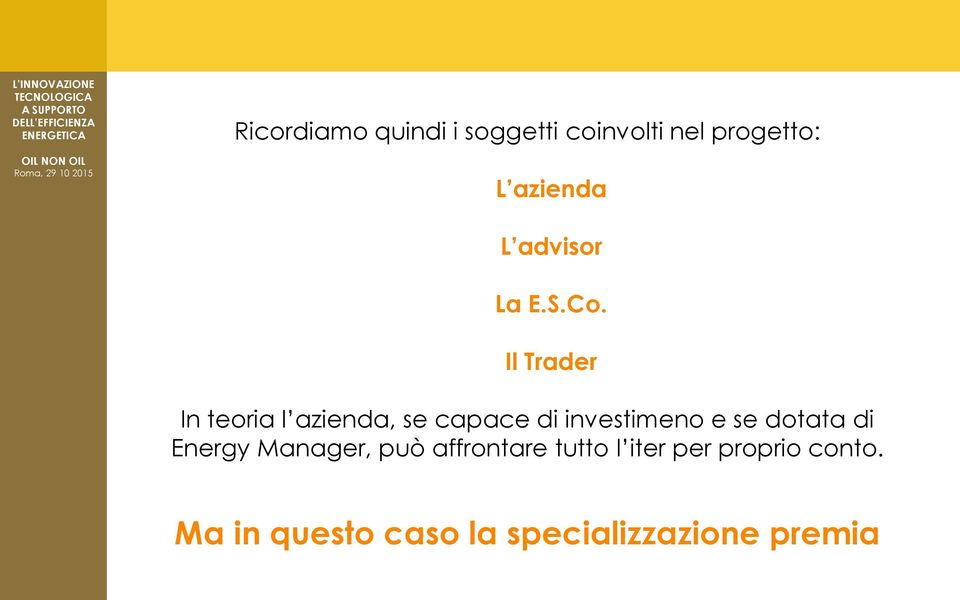 Il Trader In teoria l azienda, se capace di investimeno e se