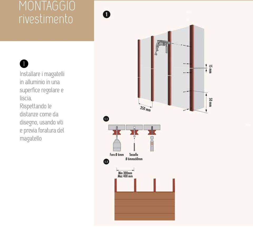 Rispettando le distanze come da disegno, usando viti e previa