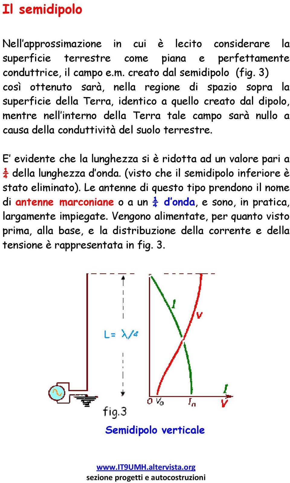 del suolo terrestre. E evidente che la lunghezza si è ridotta ad un valore pari a ¼ della lunghezza d onda. (visto che il semidipolo inferiore è stato eliminato).