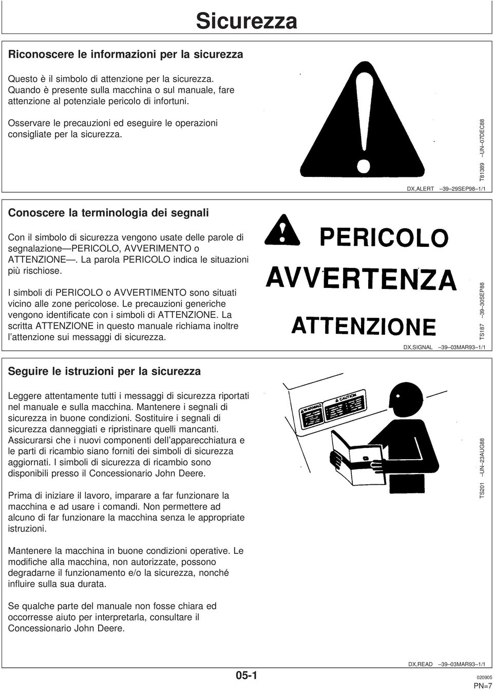 T81389 UN 0788 X,LRT 39 29SP98 1/1 onoscere la terminologia dei segnali on il simbolo di sicurezza vengono usate delle parole di segnalazione PRIOLO, VVRIMNTO o TTNZION.