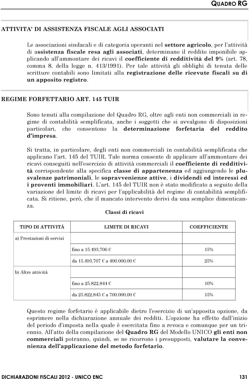 Per tale attività gli obblighi di tenuta delle scritture contabili sono limitati alla registrazione delle ricevute fiscali su di un apposito registro. REGIME FORFETTARIO ART.