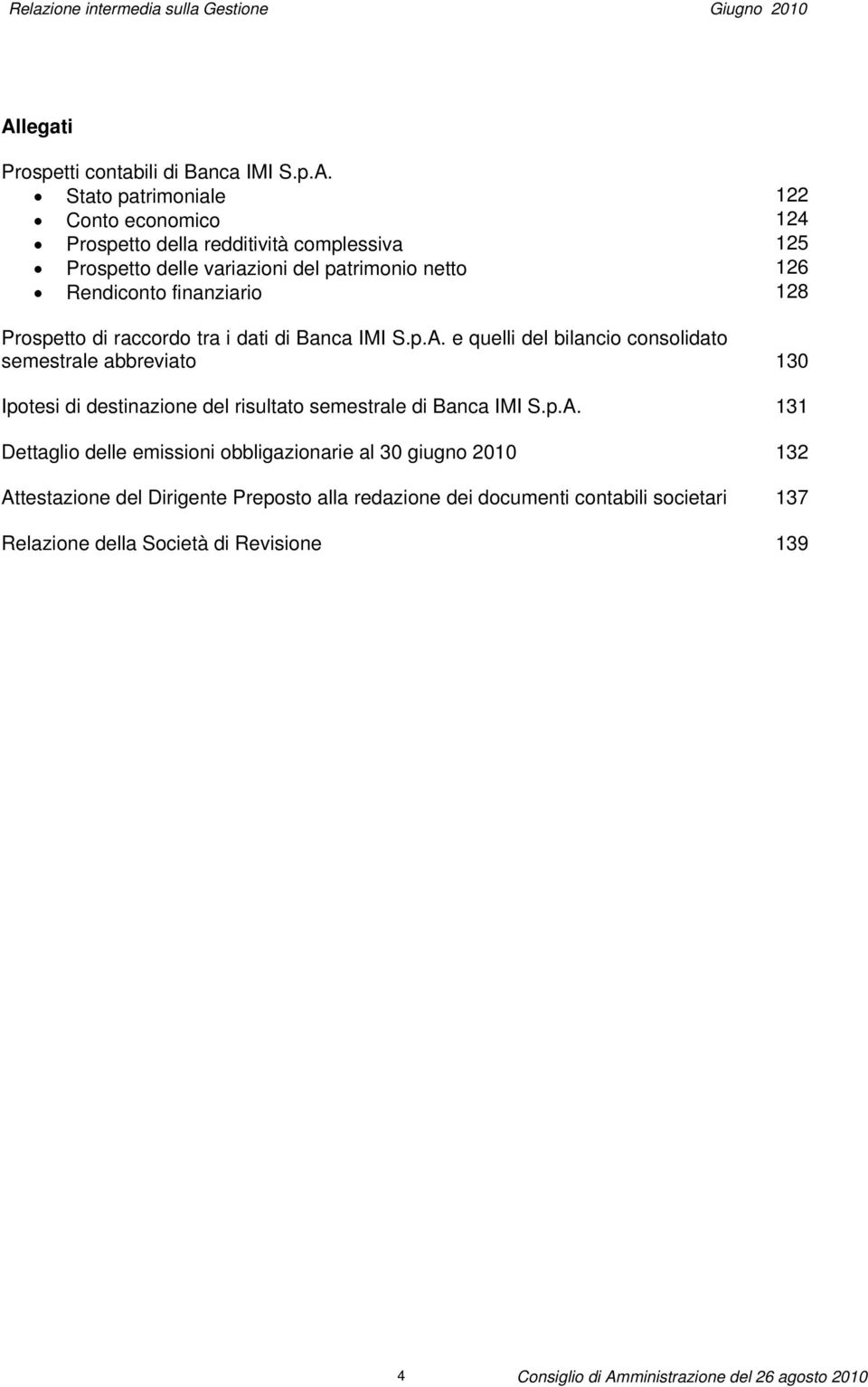 Stato patrimoniale 122 Conto economico 124 Prospetto della redditività complessiva 125 Prospetto delle variazioni del patrimonio netto 126 Rendiconto finanziario 128