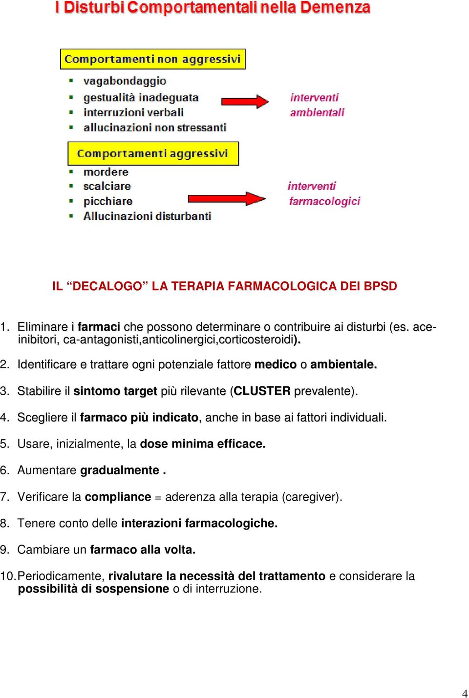 Scegliere il farmaco più indicato, anche in base ai fattori individuali. 5. Usare, inizialmente, la dose minima efficace. 6. Aumentare gradualmente. 7.