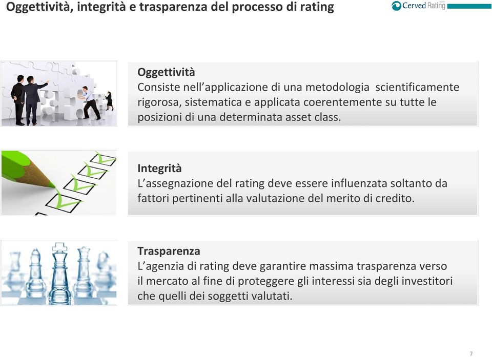 Integrità L assegnazione del rating deve essere influenzata soltanto da fattori pertinenti alla valutazione del merito di credito.